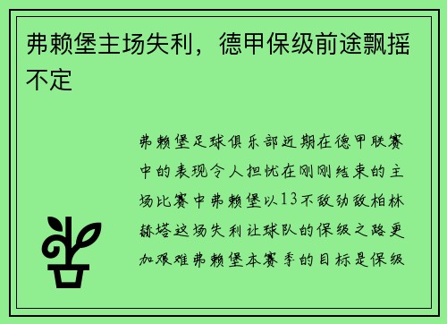 弗赖堡主场失利，德甲保级前途飘摇不定