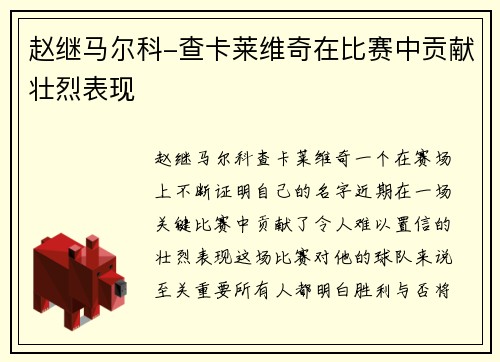 赵继马尔科-查卡莱维奇在比赛中贡献壮烈表现