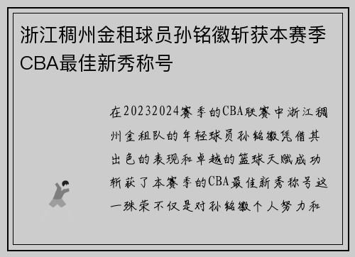 浙江稠州金租球员孙铭徽斩获本赛季CBA最佳新秀称号