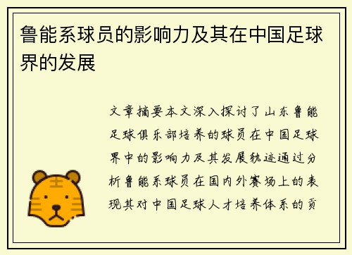鲁能系球员的影响力及其在中国足球界的发展