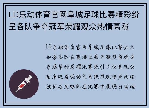 LD乐动体育官网阜城足球比赛精彩纷呈各队争夺冠军荣耀观众热情高涨