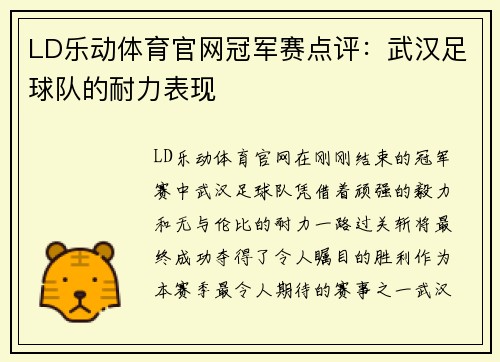 LD乐动体育官网冠军赛点评：武汉足球队的耐力表现