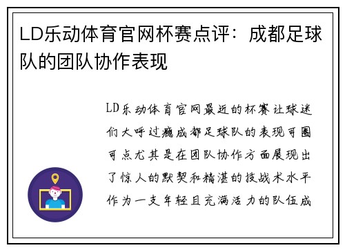 LD乐动体育官网杯赛点评：成都足球队的团队协作表现